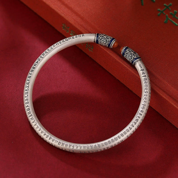 Bracelet de protection en agate rouge gravée du Sutra du cœur en argent sterling 999 de Buddha Stones