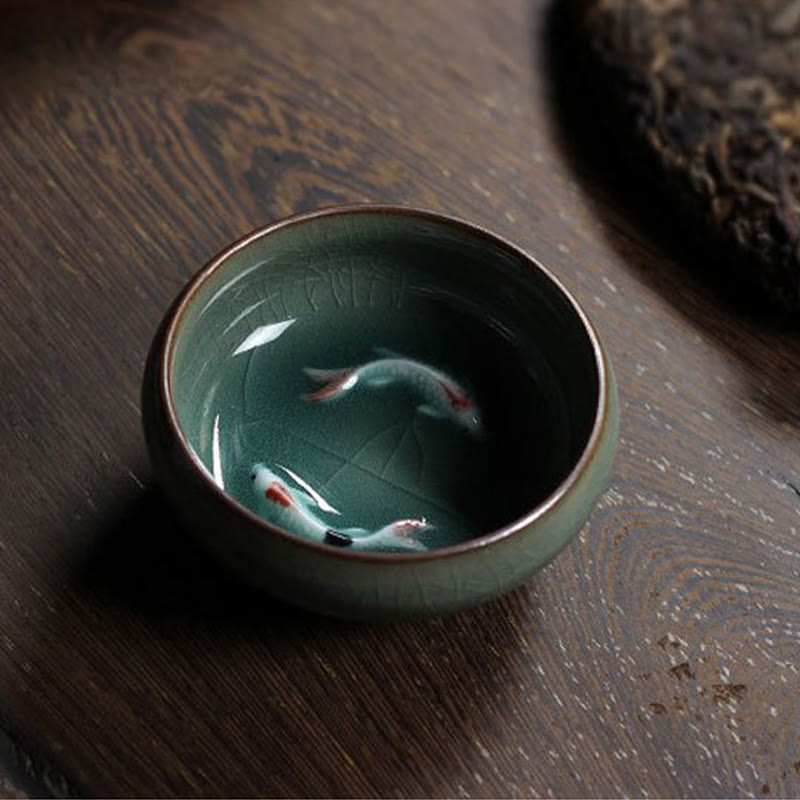 Buddha Stones Poisson Koi Coloré Tasse à Thé en Céramique Tasse à Thé Kung Fu Bol