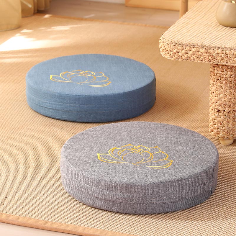 Coussin de siège de méditation en coton et lin avec broderie de Buddha Stones et de lotus - image 0