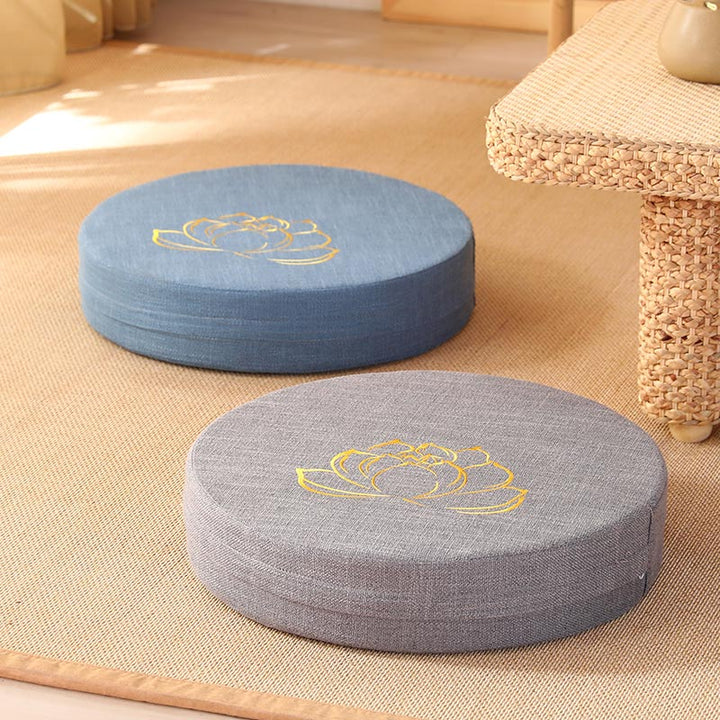 Coussin de siège de méditation en coton et lin avec broderie de Buddha Stones et de lotus - image 0