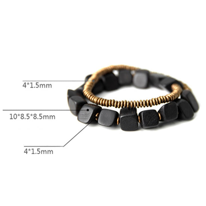 Bracelet double tour en cuivre et bois d'ébène tibétain avec Buddha Stones
