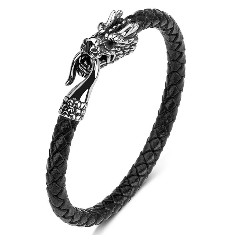 Bracelet de protection en acier titane avec dragon et Buddha Stones