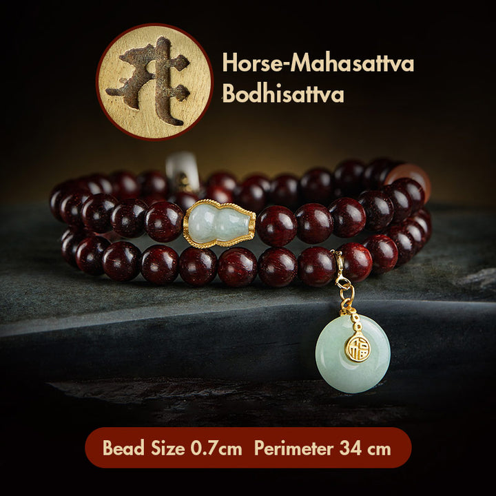 Buddha Stones Zodiaque chinois Bouddha natal Petite feuille Bois de santal rouge Jade Agate rouge Bracelet apaisant PiXiu