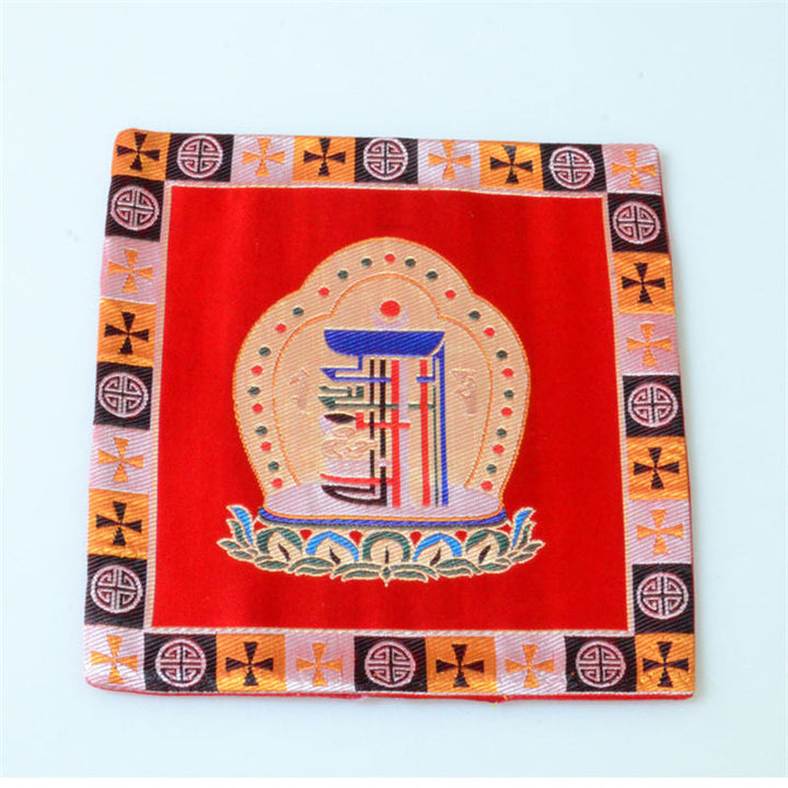 Tapis d'autel de prière Man-Bcu Kalachakra Tapis Jacquard de méditation de guérison - Rouge - image 4