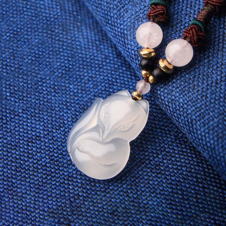 Collier avec pendentif en perles de cristal rose calcédoine et renard Buddha Stones Harmony String - image 8