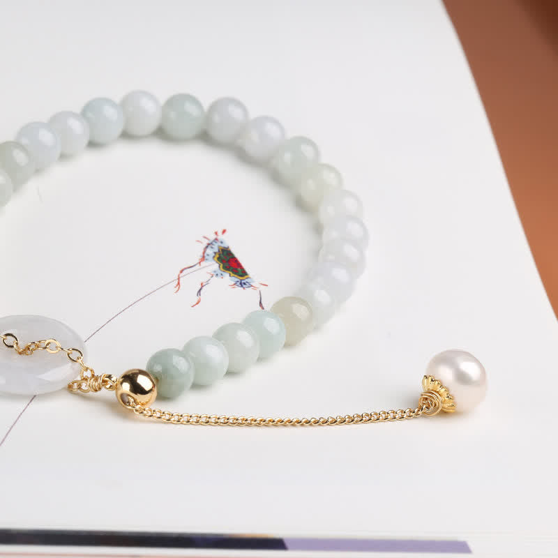 Bracelet de prospérité avec boucle de paix et perles de jade naturelles en Buddha Stones