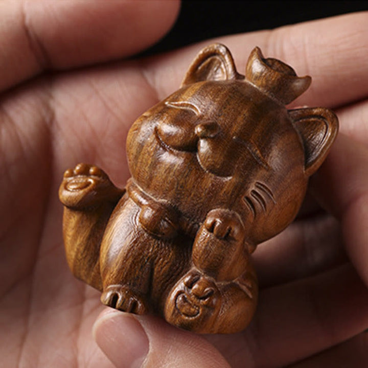 Mini lingot de bois de santal vert en Buddha Stones, chat porte-bonheur sculpté, décorations de bureau pour la paix - image 14