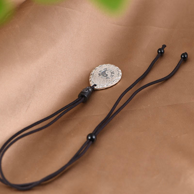 Collier pendentif en argent sterling 999 vintage avec Buddha Stones Yin Yang Bagua en forme de goutte d'eau - image 8