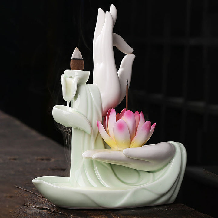 Pierres de Bouddha Brûleur d'encens tibétain avec bénédiction du lotus