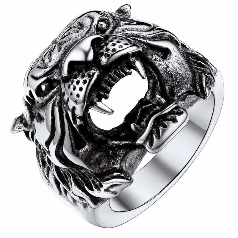 Bague de motard punk rock calme et équilibrée en acier titane avec tête de tigre pour homme