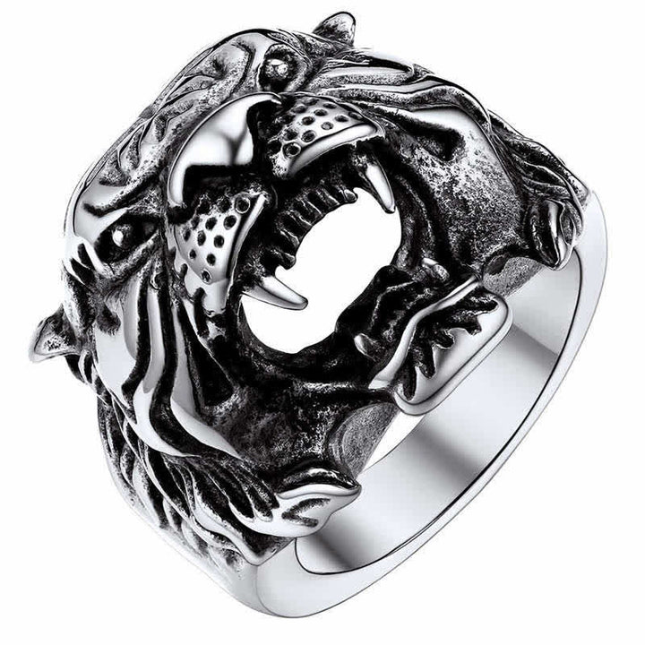 Bague de motard punk rock calme et équilibrée en acier titane avec tête de tigre pour homme