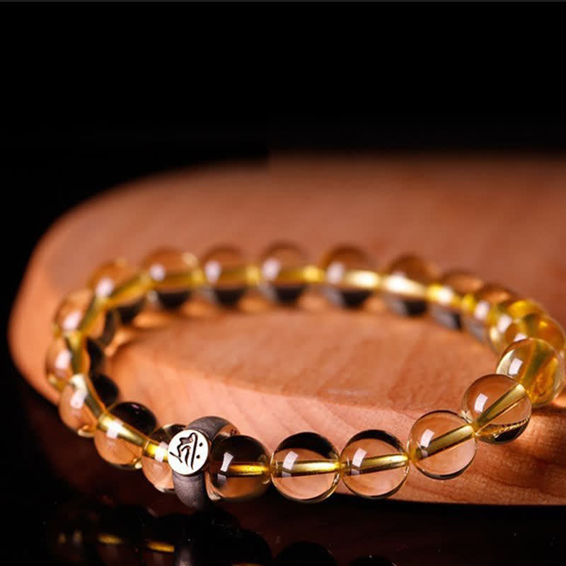 Bracelet de protection en argent sterling 925 avec pendentif en citrine et bouddha du zodiaque chinois