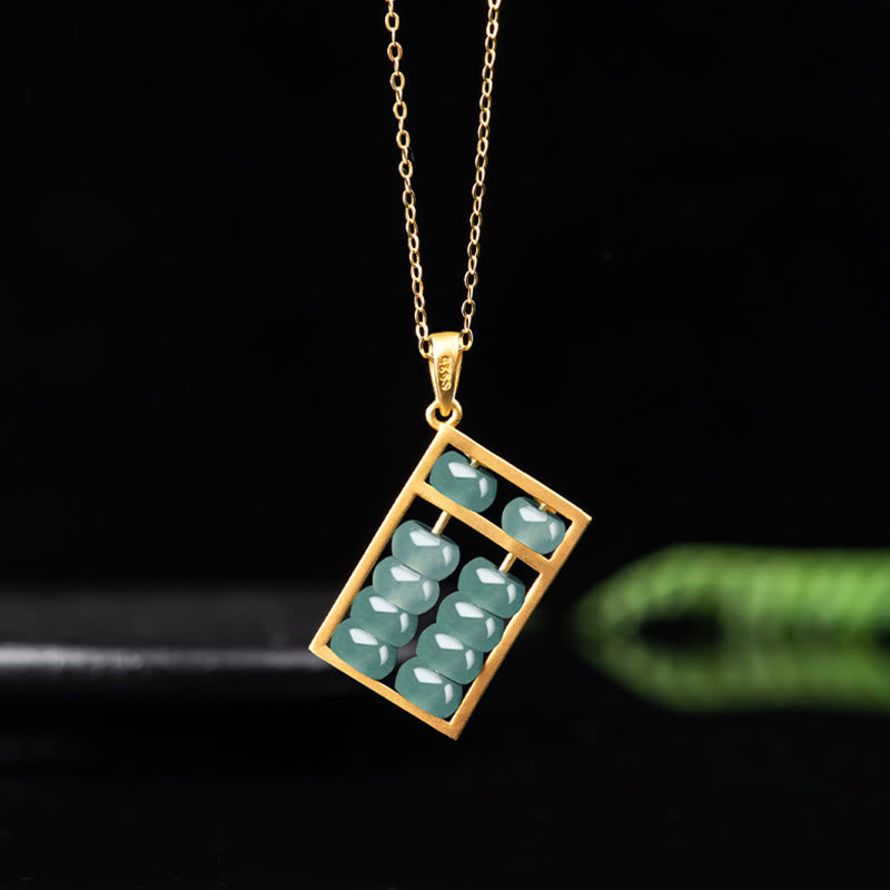 Collier pendentif en argent sterling 925 avec Buddha Stones et jade naturel à motif boulier