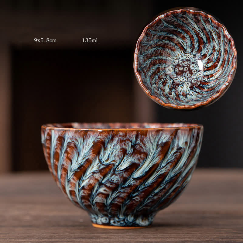 Tasse à thé en céramique à motif de fleurs de pêcher avec Buddha Stones