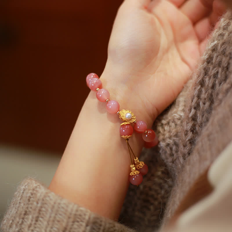 Bracelet d'illumination en argent sterling 925 Buddha Stones et agate Yanyuan et fleur de lotus
