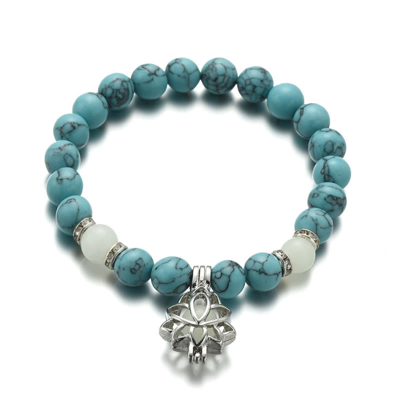Bracelet de protection Lotus en perles lumineuses en turquoise tibétaine Buddha Stones