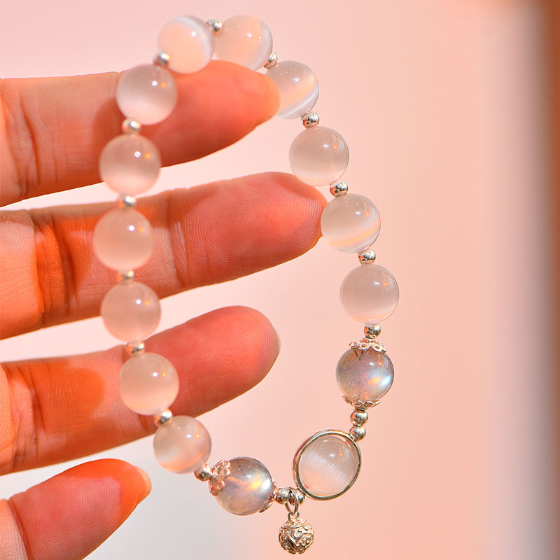 Bracelet de soutien d'amour en argent sterling 925 avec œil de chat et pierre de lune Buddha Stones