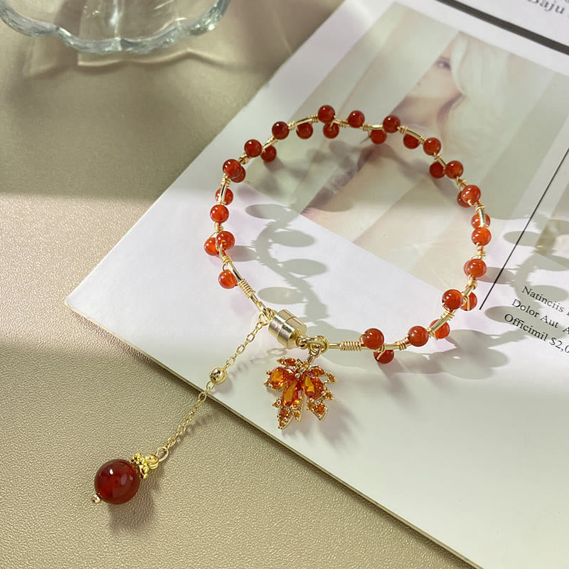 Bracelet porte-bonheur en forme de feuille d'érable rouge Buddha Stones