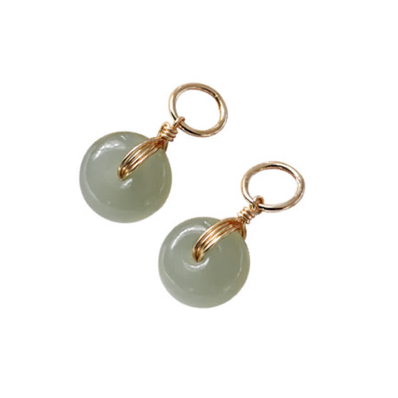 Boucles d'oreilles pendantes en jade avec Buddha Stones rondes et boucle de paix