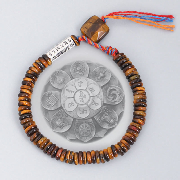 Bracelet de protection et de pouvoir tibétain en Buddha Stones et œil de tigre Om Mani Padme Hum