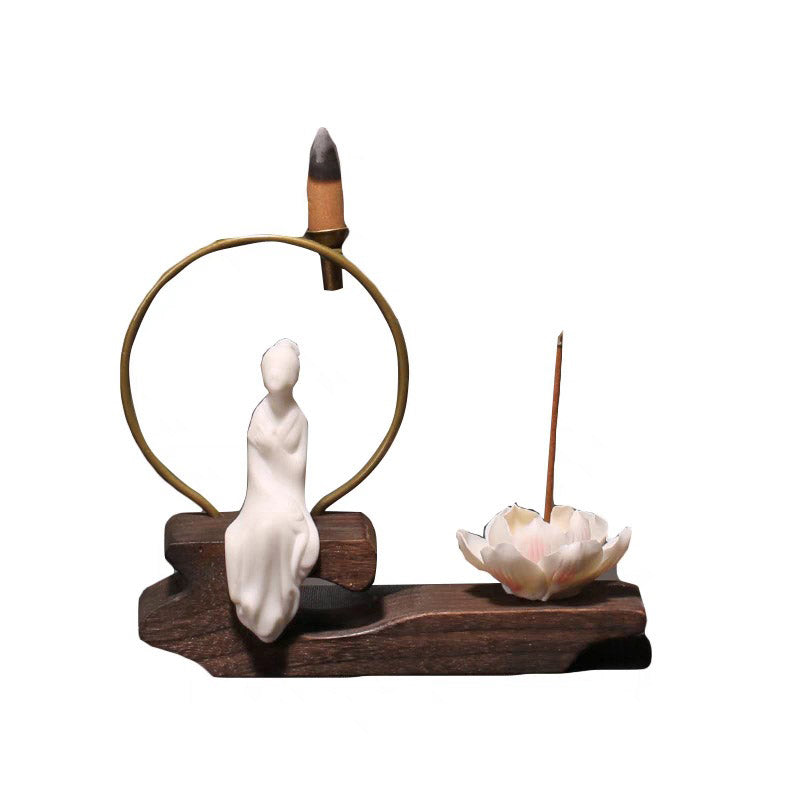 Brûleur d'encens en céramique avec Buddha Stones et lotus pour la guérison et la méditation