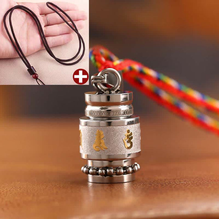 Collier pendentif amulette de sagesse en acier titane avec Buddha Stones tibétaines Om Mani Padme Hum Shurangama Mantra - 1,2 cm * 1,8 cm - Argent - Corde marron - image 14