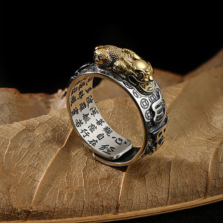 Bague de richesse tibétaine en argent sterling 990 Buddha Stones Om Mani Padme Hum PiXiu Dorje Vajra Heart Sutra gravé