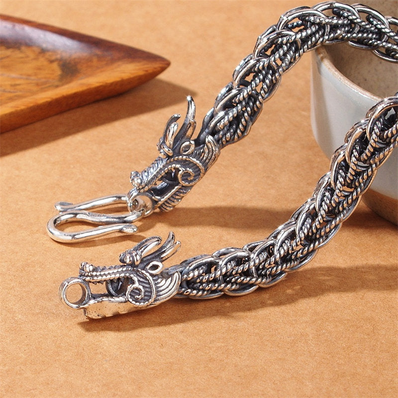 Bracelet jonc en argent sterling 925 avec Buddha Stones et dragon