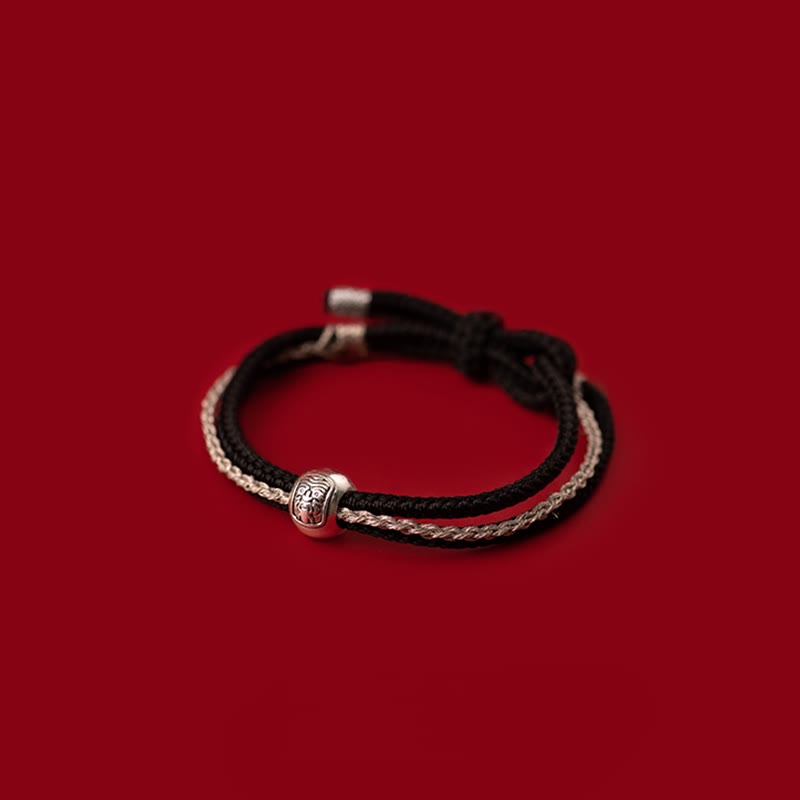 Bracelet en corde tibétain en argent sterling 925 Buddha Stones et déesse de la richesse et de la chance Zakiram