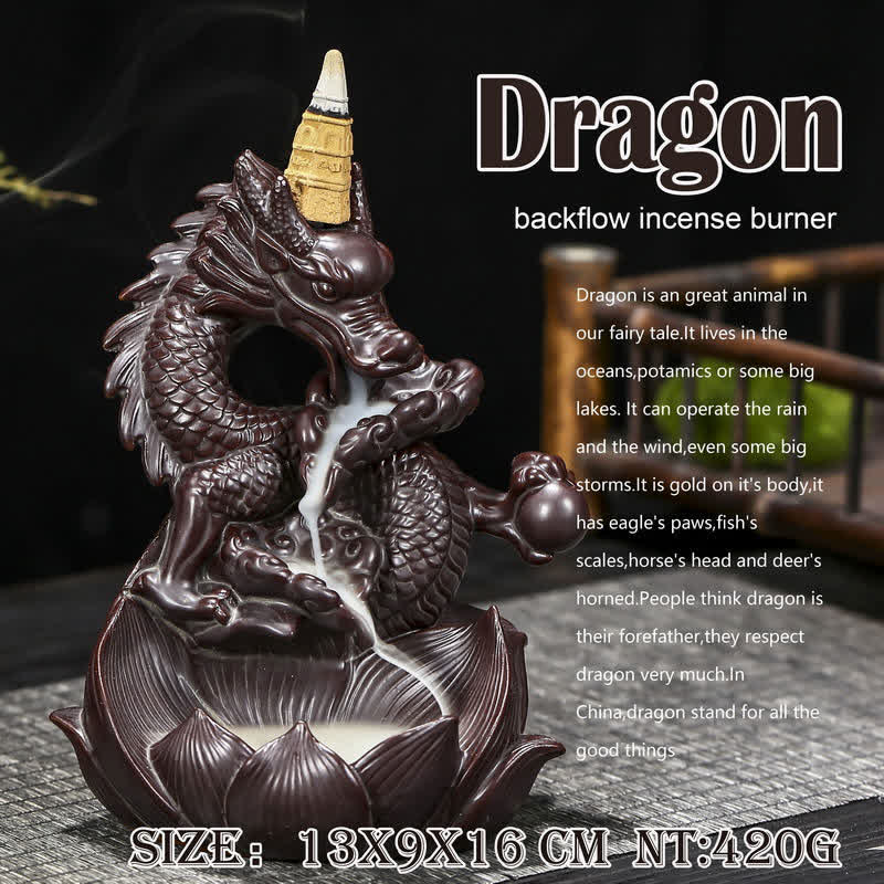 Brûleur d'encens en céramique à motif de dragon et de lotus