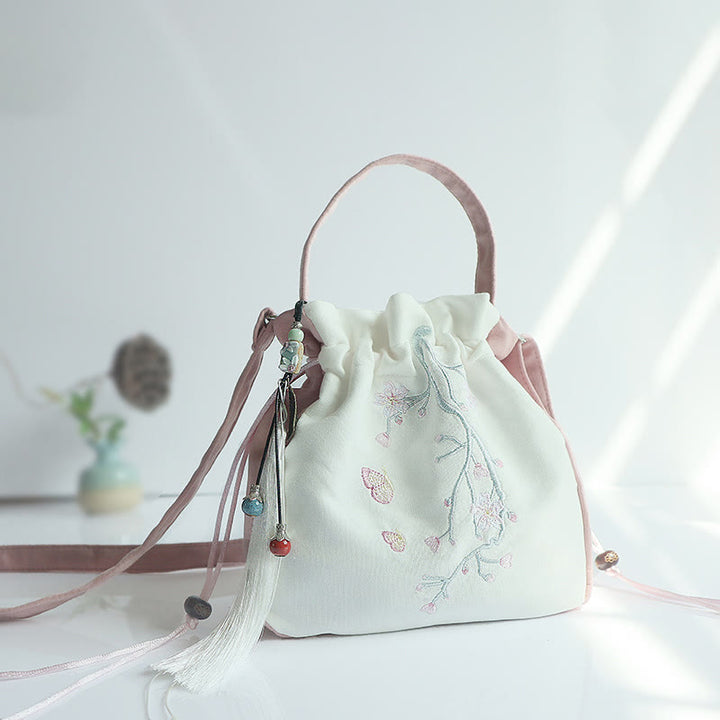 Sac à main en toile brodé à la main avec Buddha Stones et fleurs - Fleurs de cerisier roses et blanches 20*20cm - image 23