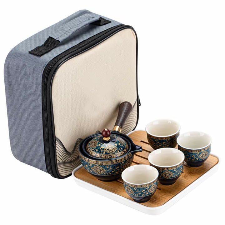 Service à thé chinois Gongfu en Buddha Stones avec théière en céramique et sac cadeau portable