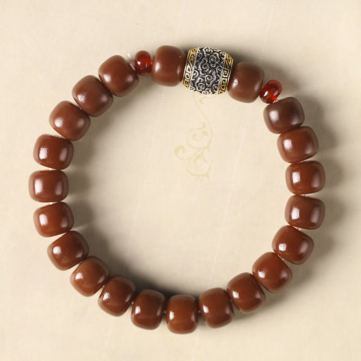 Bracelet de paix en perles de caractère Fu avec des Buddha Stones et des graines de Bodhi