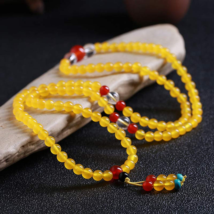 Bracelet Mala 108 perles en calcédoine jaune Buddha Stones Harmony