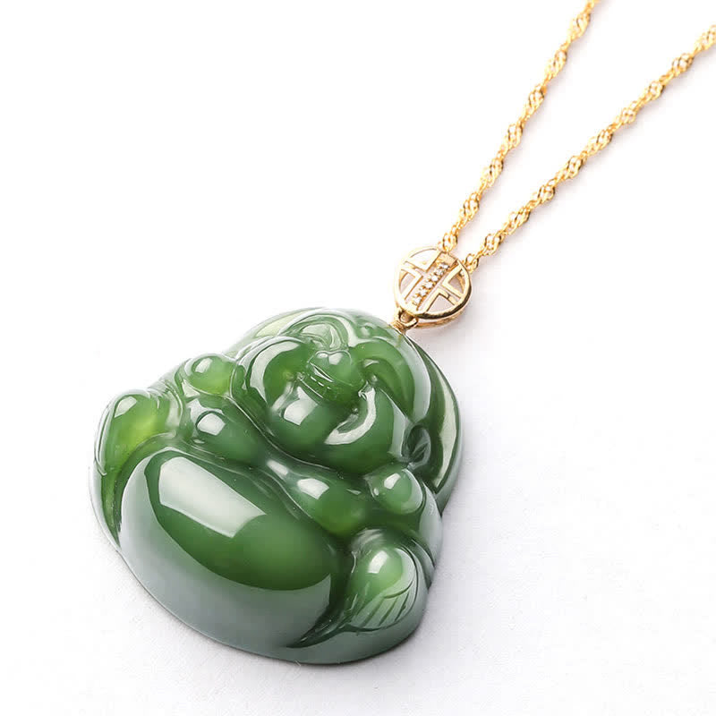 Collier avec pendentif en argent sterling 925 et jade cyan Hetian en or 18 carats avec chaîne et bouddha rieur - image 12