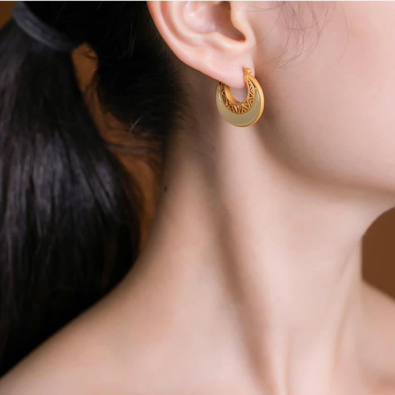 Boucles d'oreilles pendantes en jade et croissant de lune Buddha Stones