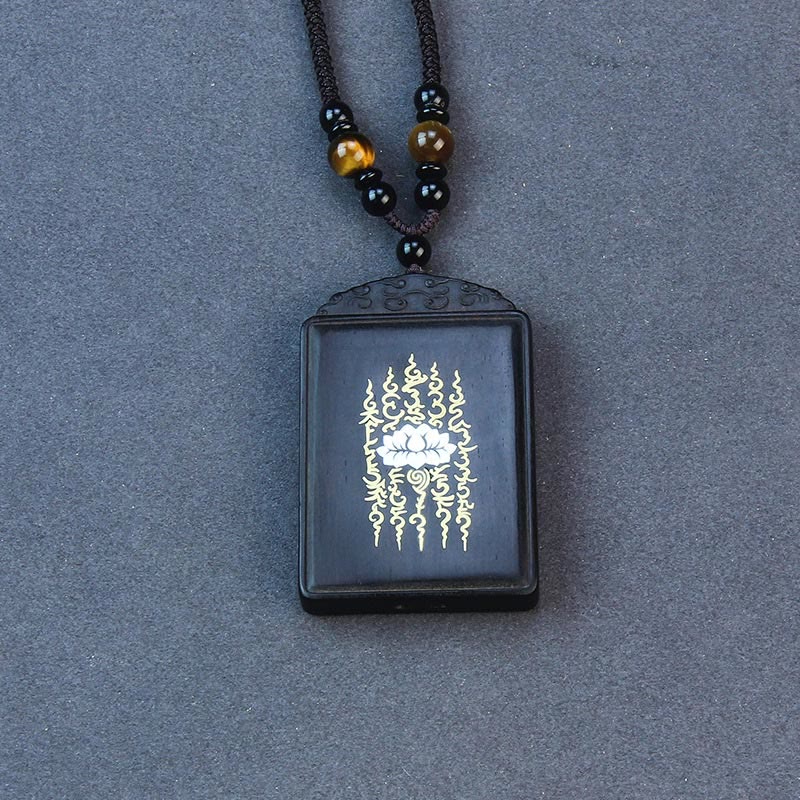 Collier pendentif calme en bois d'ébène incrusté de lotus en argent sterling 999 Buddha Stones - image 3