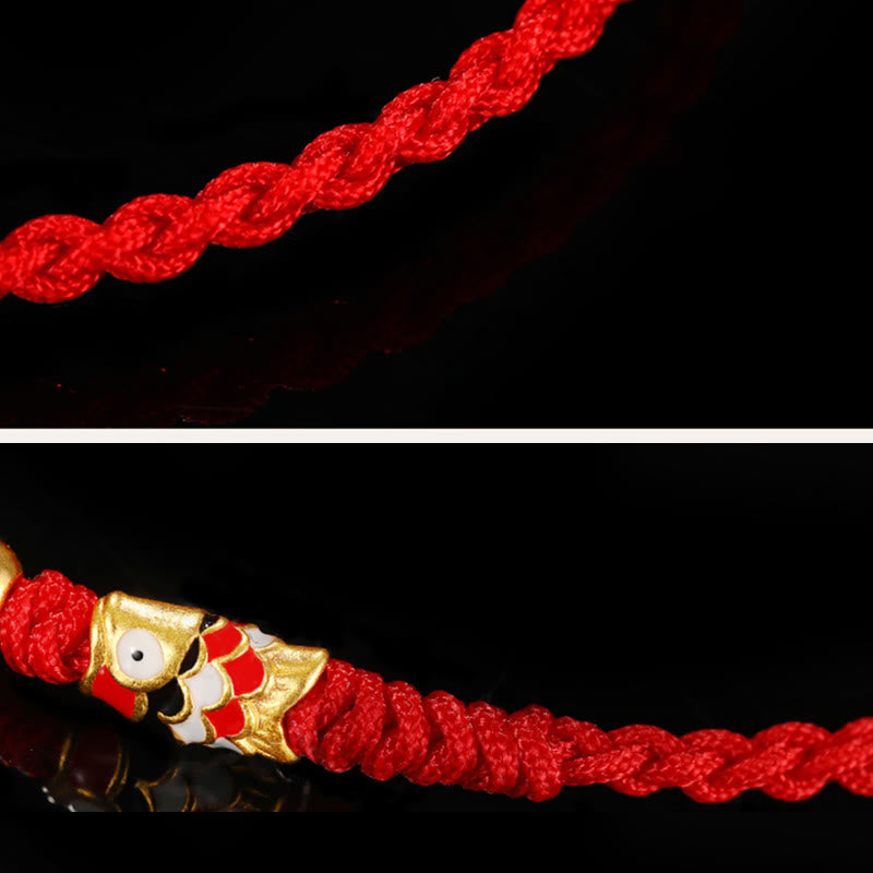 Bracelet tressé artisanal en or 999 avec poisson Koi et Buddha Stones