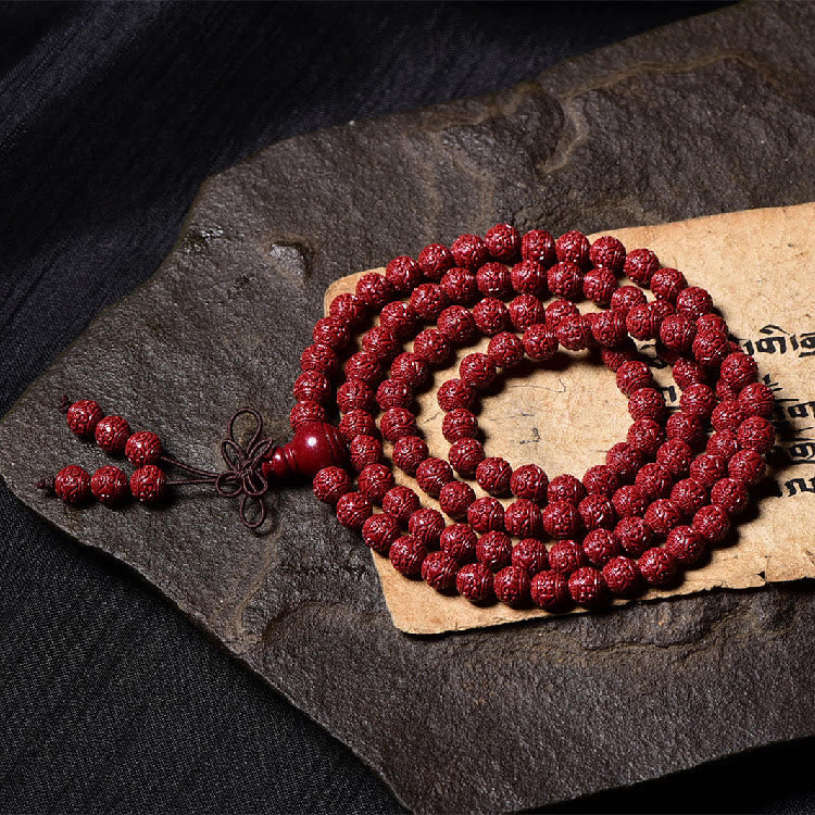 Bracelet de bénédiction gravé avec 108 Buddha Stones de Mala en cinabre et motif Om Mani Padme Hum - image 4