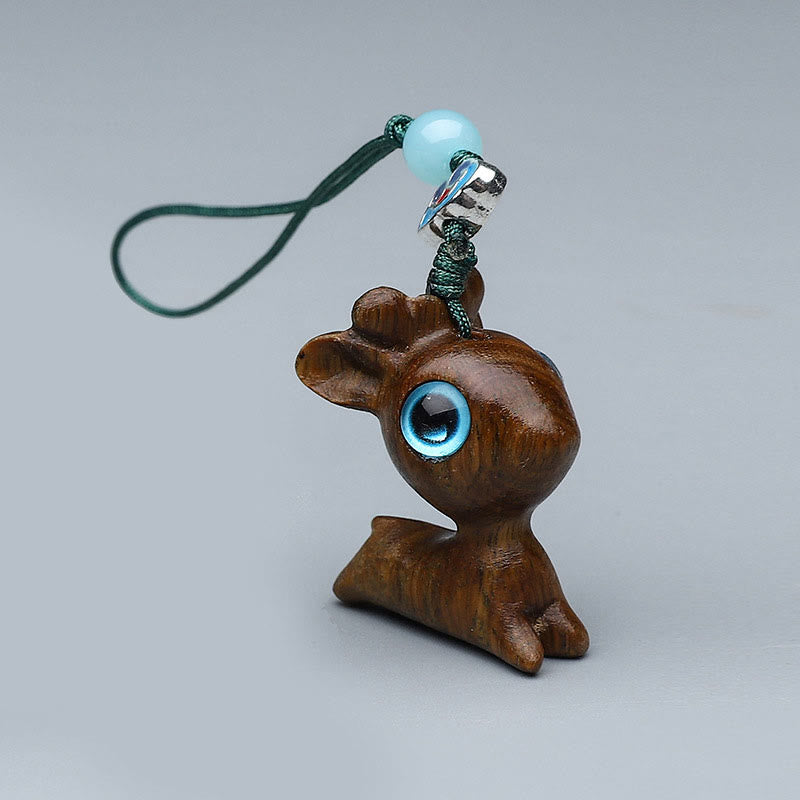 Buddha Stones Thuja Sutchuenensis Bois de santal vert Buis Mini Animal mignon Lapin Chat Cerf Baleine Prospérité Téléphone Décorations suspendues - Cerf en bois de santal vert 3*2,3 cm - image 19