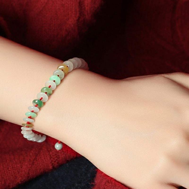 Bracelet tissé en fil rouge porte-bonheur en jade rond avec Buddha Stones