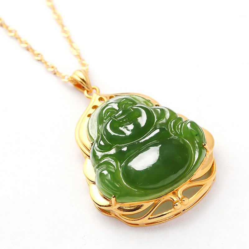 Collier pendentif en argent sterling 925 avec jade cyan naturel Hetian Bouddha rieur en or 18 carats - image 10