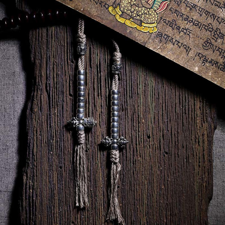 Buddha Stones Bracelet d'harmonie Dorje en cuivre avec 108 perles de Mala en perles de Bodhi violettes à trois yeux