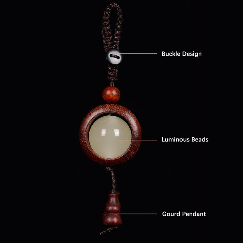 Porte-clés porte-bonheur lumineux en Buddha Stones en bois de santal rouge et bois d'ébène en bois de santal vert