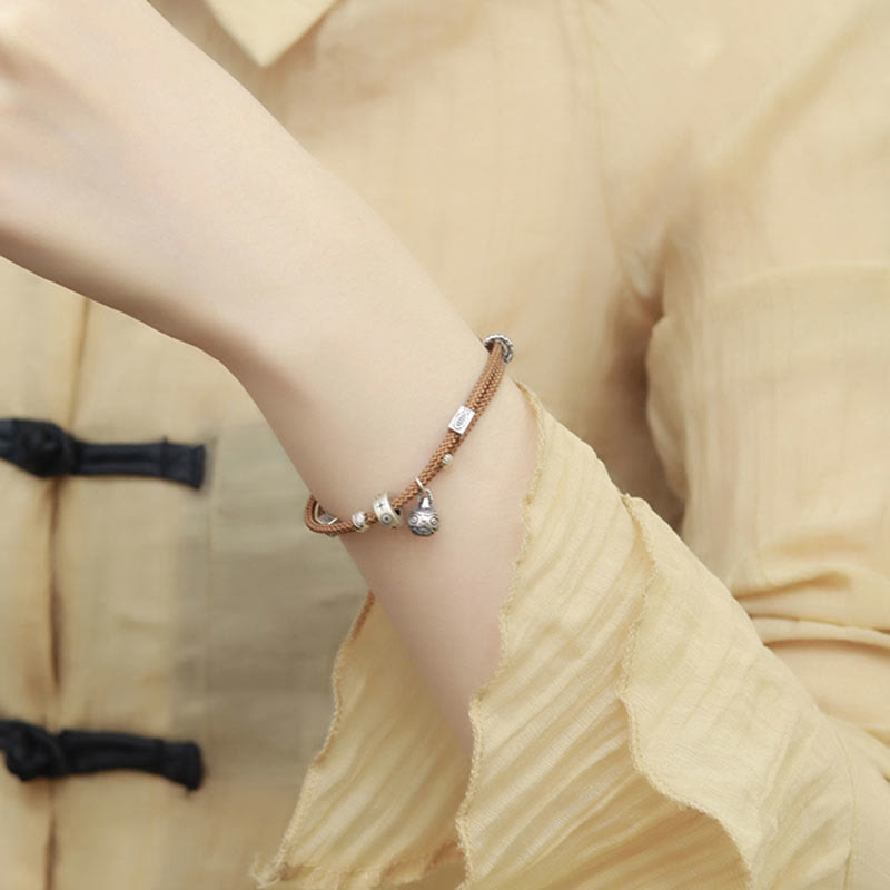 Bracelet tressé artisanal en argent sterling 925 Buddha Stones et or représentant une bête avaleuse de poisson Koi