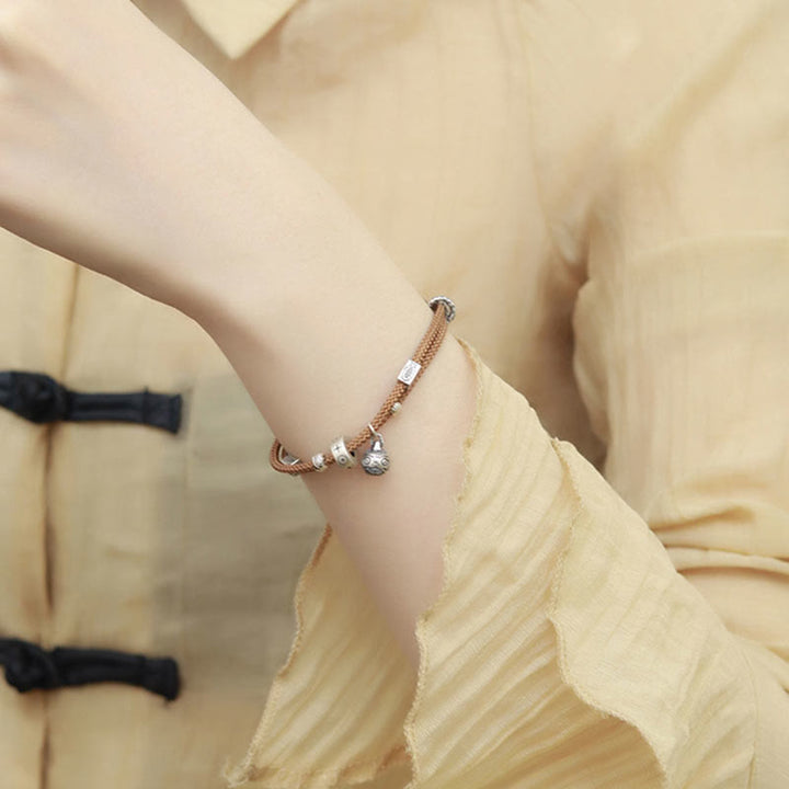 Bracelet tressé artisanal en argent sterling 925 Buddha Stones et or représentant une bête avaleuse de poisson Koi