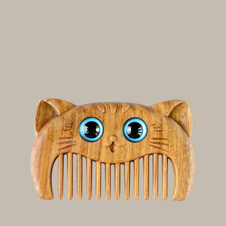 Peigne portable à motif de chat simple en bois de santal vert - image 12