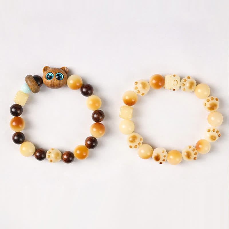Bracelet porte-bonheur en bois de santal avec graines de Bodhi naturelles et Buddha Stones, tête de chat mignon et porte-bonheur, griffe de paix - image 23