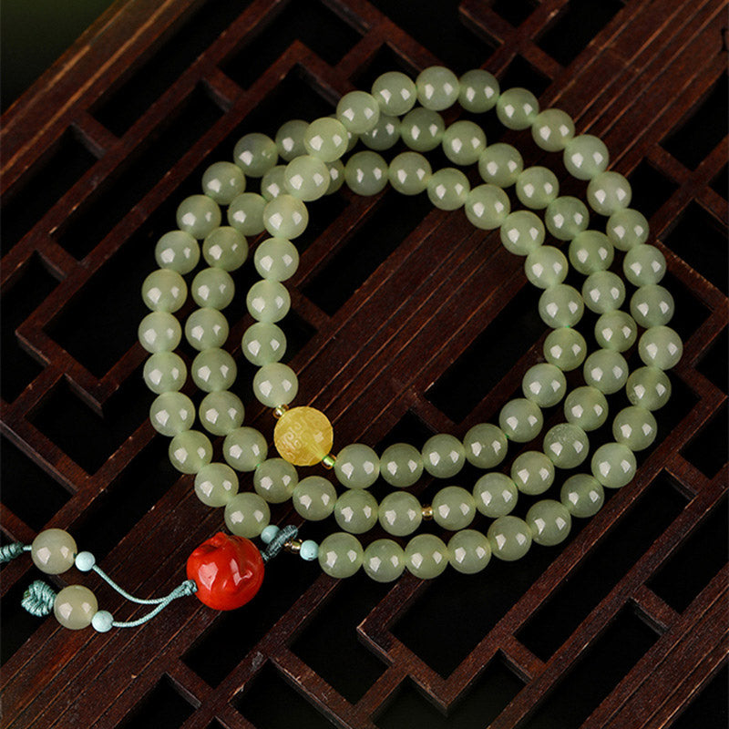 Bracelet de prospérité Bouddha rieur en jade agate rouge et ambre