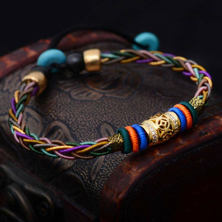 Buddha Stones en fil tissé fait main avec huit fils et pièces de cuivre